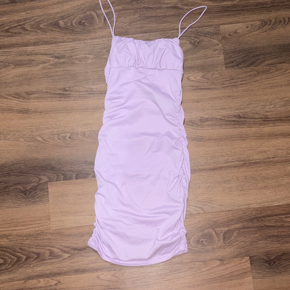 Lilac Ruched Spaghetti Strap Dress